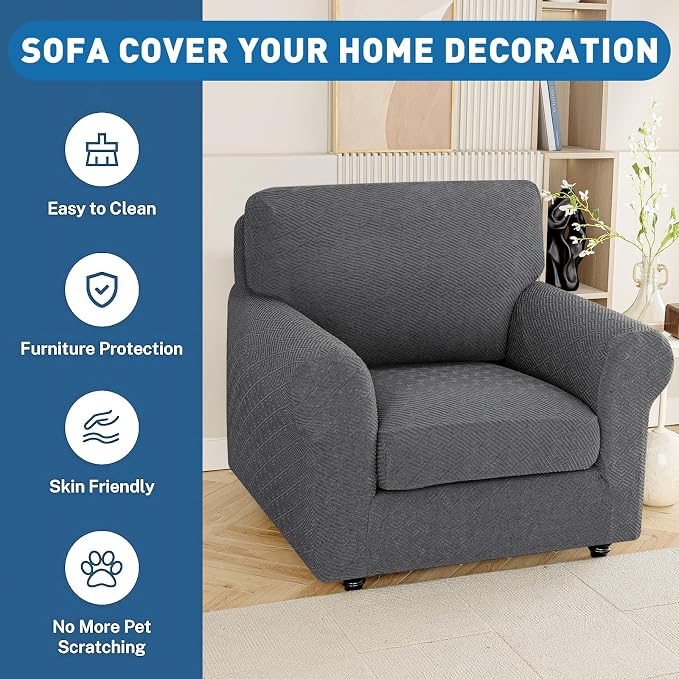 XINEAGE Couch Cushion Covers Seat Cushion Cover Thick Stretch Sofa Slipcovers 1 Piece Individual Couch Covers with Elastic Bottom(Single Seat Cushion/Backrest,Dark Grey) - Image 7