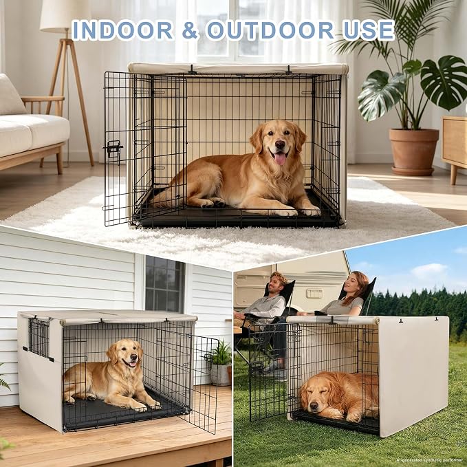 Explore Land 36 inches Dog Crate Cover Heavy Duty Polyester Pet Kennel Sunshade Universal Fit for Wire Cage (Light Tan) - Image 9
