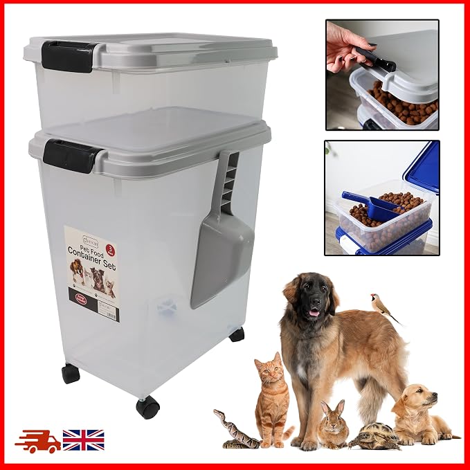 DIVCHI 3-Piece Airtight Pet Food Storage Container With Plastic Measuring Scoop Treats For Pet Dog Cat Animal Dry Food Dispenser With Casters Wheels (GREY) - Image 7