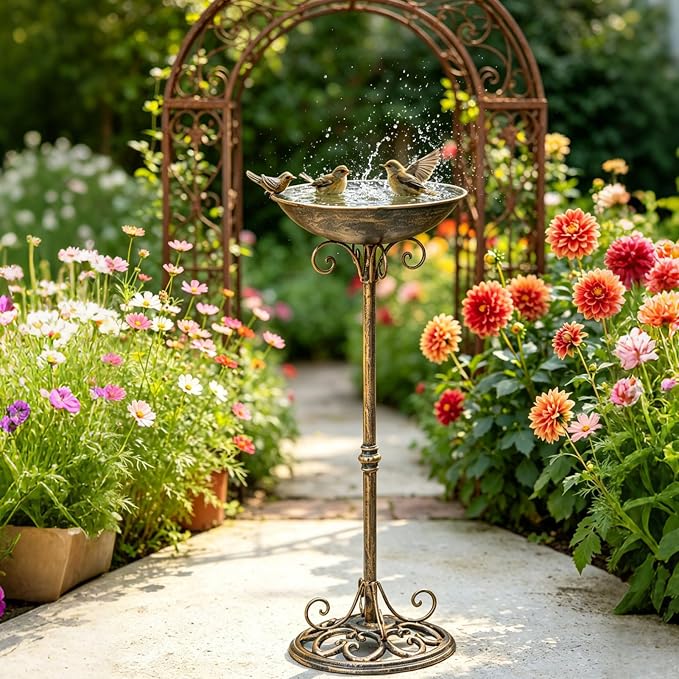 27.6" H Cast Iron BirdBaths for Outdoors,Metal Bird Bath for Outside | Standing Bird Feeder,Home Garden Lawn Yard Decorations - Image 9