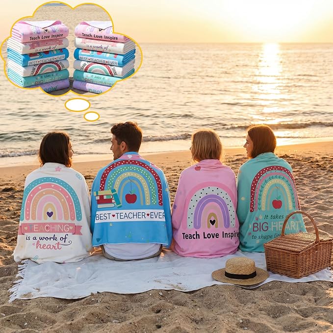 Mindsoft 12 Pcs 30"x 60" Beach Towel for Teachers Bulk, Teacher Appreciation Gifts Beach Towels Yoga Towel Quick Dry Soft Microfiber Sand Oversized Lightweight for Graduation Summer Pool Bath Party - Image 6