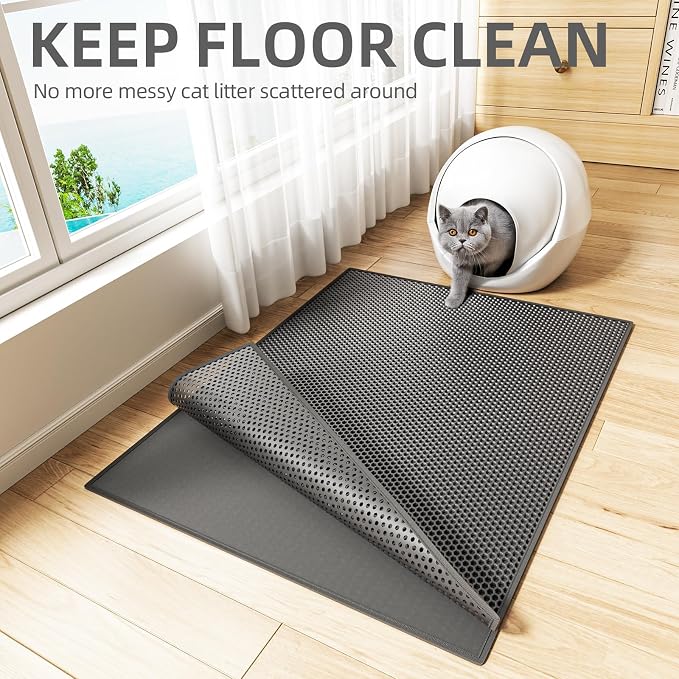 ESTHELLO Cat Litter Mat Honeycomb Double Layer Design 36’’ x 30’’ Black - Image 7