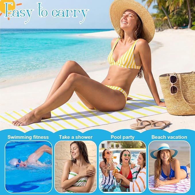 Redbaker 16 Packs 72 x 36 Inches Oversized Stripes Beach Towel Bulk Extra Large Pool Towels Set Microfiber Quick Dry Swim Towel Blanket for Women Men Adult Bath Travel(Classic Color) - Image 7