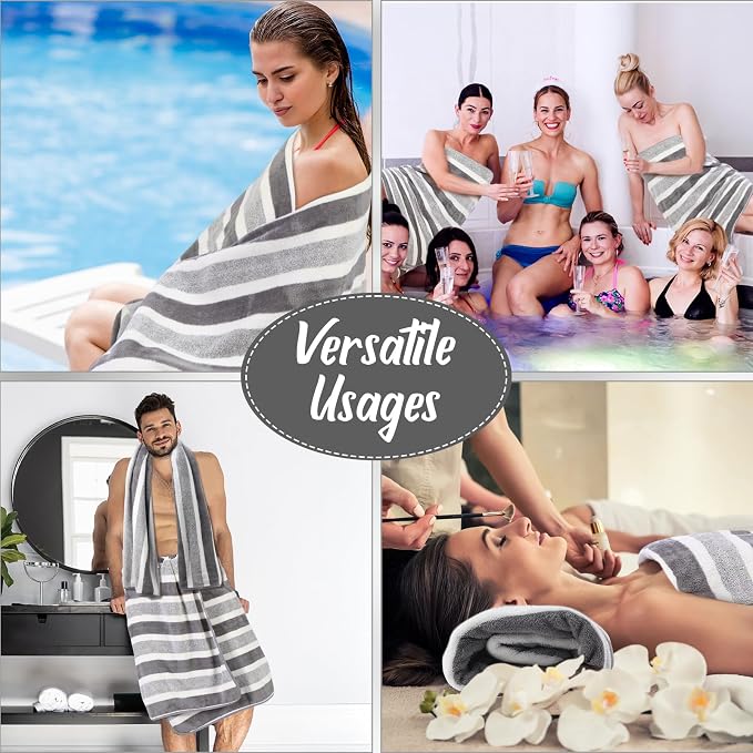SmoothNovelty 16 Pack Microfiber Bath Towels Bulk 27'' x 60'' Oversized Size Bath Towel Highly Absorbent Extra Large Soft Drying for Beach Shower Summer Salon Sport Gym Party (Stripes,Grey) - Image 7