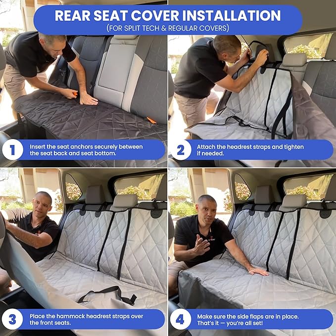 4Knines Dog Backseat Cover with Hammock for Cars, SUVs, and Trucks – Waterproof Layers, Nonslip Seat Protector, Durable Nylon Clips, K9 Shield with Heavy Duty Thread, (Extra Large, Grey)