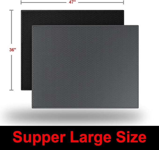 Waretary Cat Litter Mat, 47"x 36" Waterproof Scatter Control Grey | Double Layer Litter Recycling, Easy to Clean, Non-Slip, Durable, Paw-Friendly, Safe & Odorless, Fits Large Litter Boxes - Image 7