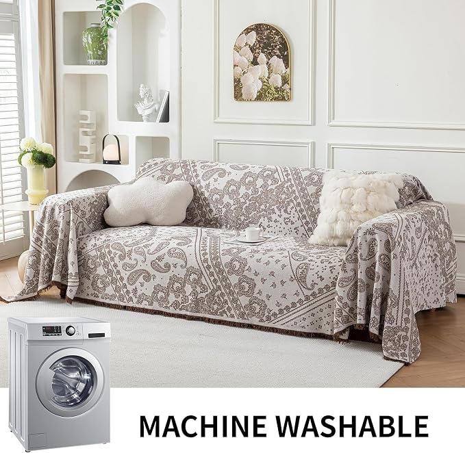 Deep Dream Boho Couch Cover Blanket, Soft Chenille Sofa Covers for 3 Cushion Couch, Sofa Slipcovers Washable Living Room Furniture Protector for Dogs Pets (Khaki, 71"x134") - Image 7