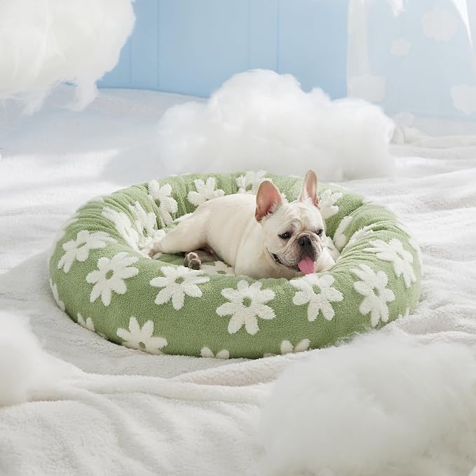 Lesure Shown on TV Donut Medium Dog Bed - Round Cat Beds Indoor Present for Calming Pets with Washable Cover, Home Decor Cute Modern Beds with Jacquard Shaggy Plush & Anti Slip Bottom, 30 Inch, Green - Image 7