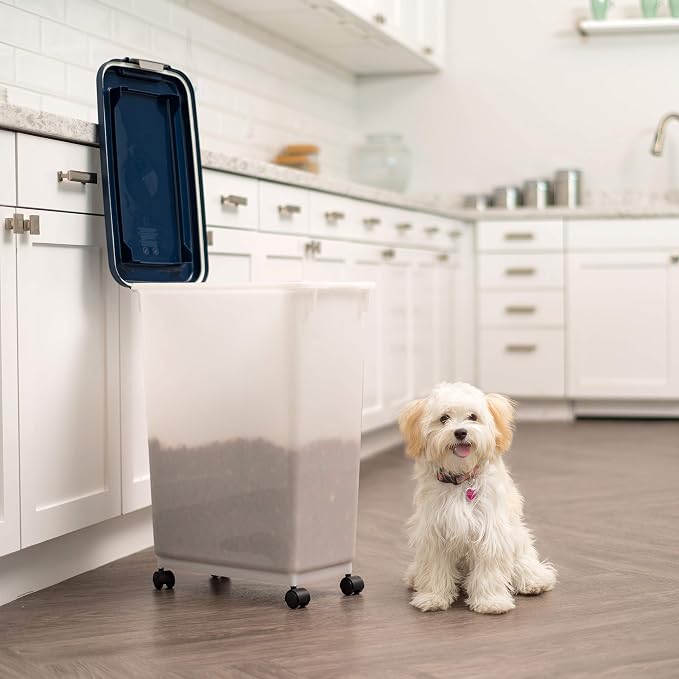 IRIS USA 54 lb + 38 lb Airtight Pet Food Storage Container Combo, Attachable Wheels, for Dog Cat Bird and Other Pet Food Storage Bin, Keep Fresh, Easy Mobility, BPA Free, Navy/Pearl - Image 8