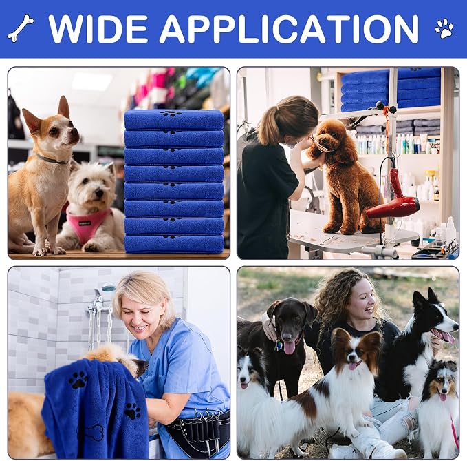 Chumia 8 Pcs Microfiber Dog Towels for Drying Dogs Cats 40 x 24 Inch Pet Towels Bulk for Large Puppy Absorbent Fast Drying Paw Bath Bathing Supplies for Pets(Dog Paw and Bone,Dark Blue) - Image 6