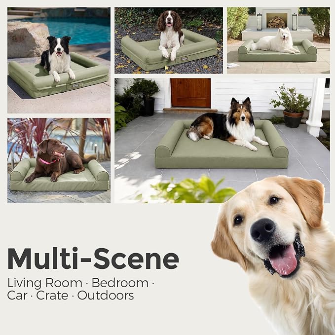 Sytopia 42 Inch Outdoor Waterproof Dog Bed for Extra Large Dogs, Washable Jacket-Grade Shell with Egg Crate Foam, Orthopedic Durable Bed for Patio, Deck, Ideal for Indoor Outdoor Use, Green - Image 7