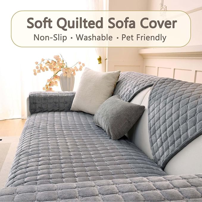 Plush Couch Cover for Dogs Washable, Non Slip Sofa Covers for Pets, Sectional Cushion Protector for 3 Cushion L Shape Sofa (36"x83", Dark Grey) - Image 6