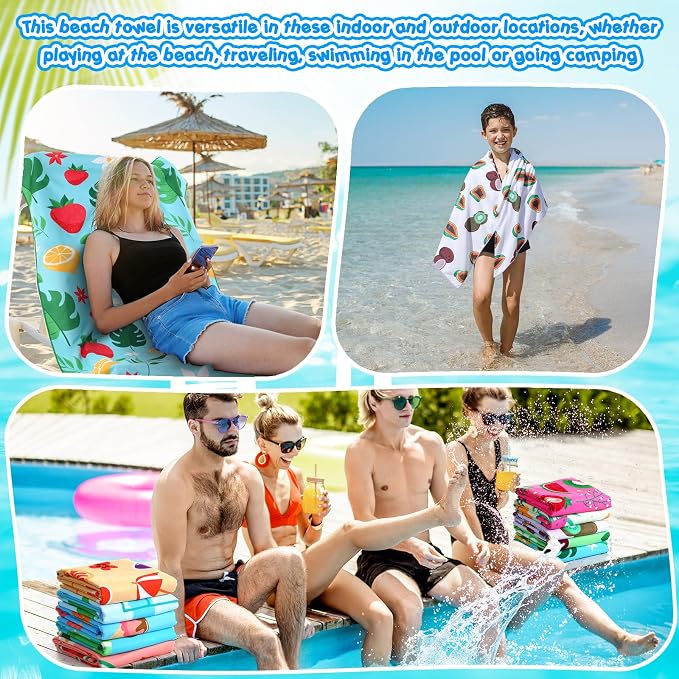 FuWeave 10 Pack Microfiber Beach Towel 28 x 55 Inch Oversized Large Quick Dry Thin Beach Towels for Pool Camping, Sand Free Lightweight Blanket for Women Adults Travel Swimming Sport (Fruits Style) - Image 7
