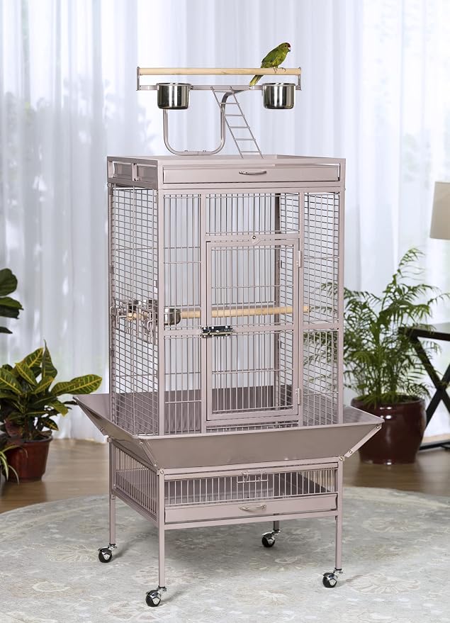 Prevue Pet Products Playtop Bird Cage - Medium Cage with Wheels for Parrots, Conures, Cockatiels, & Similarly Sized Birds, with Rolling Stand and Seed Guard - Blush Finish - Image 16