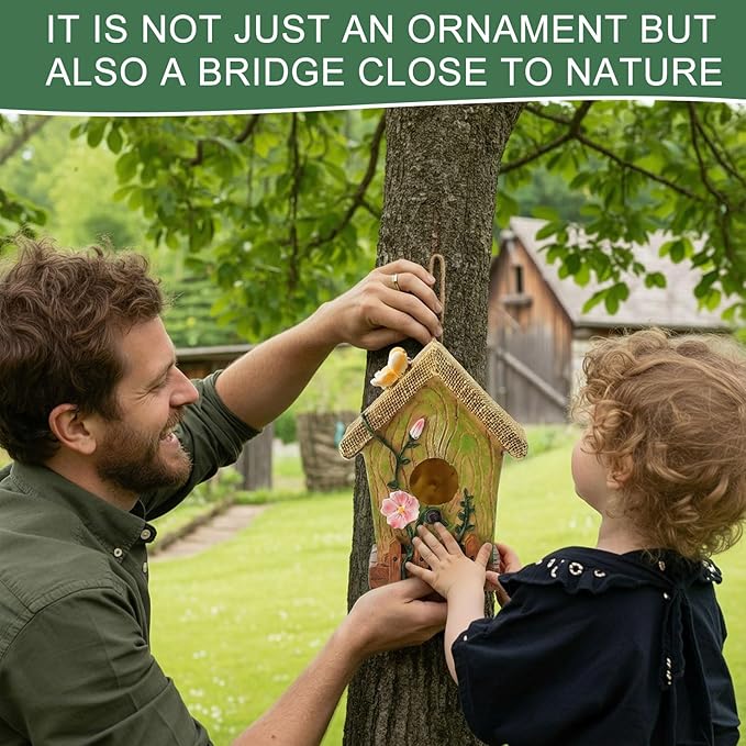 2 Pcs Birdhouse for Outside Hanging Bird Houses for Outdoor Colorful Decorative Cute Resin Birdhouses for Outside Indoors Nesting Garden Backyard Decor, for Bird Lovers(Simple)