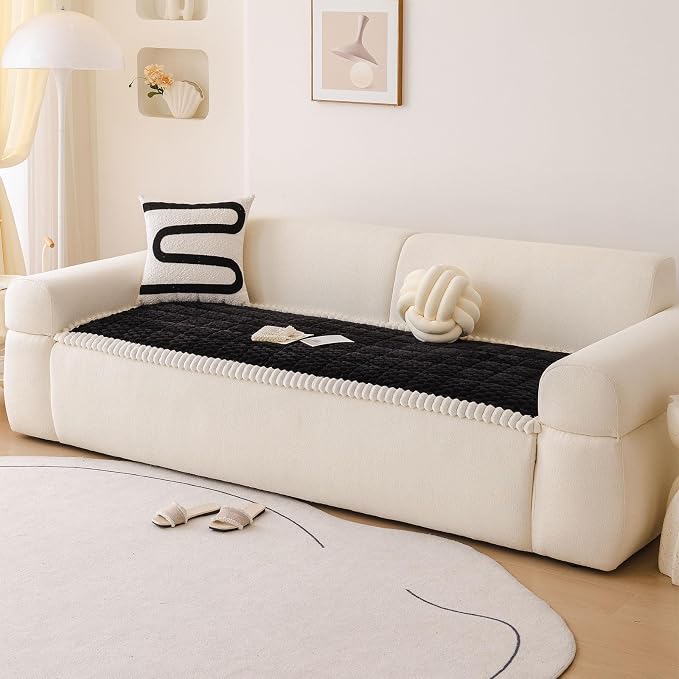 DREAMINGO Pet Couch Covers for Sofa Non Slip Fuzzy Dog Sofa Covers Washable Geometric Jacquard Couch Cushion Protector Black Pet Bed Mat 27.6x59.1 Inch - Image 7