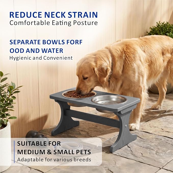 Raised Dog Bowl Stand for Medium Sized Breed, Feeding Station with 35 oz 2 Stainless Steel Bowls & Licking Plate,Dog Food Bowl Gray - Image 9