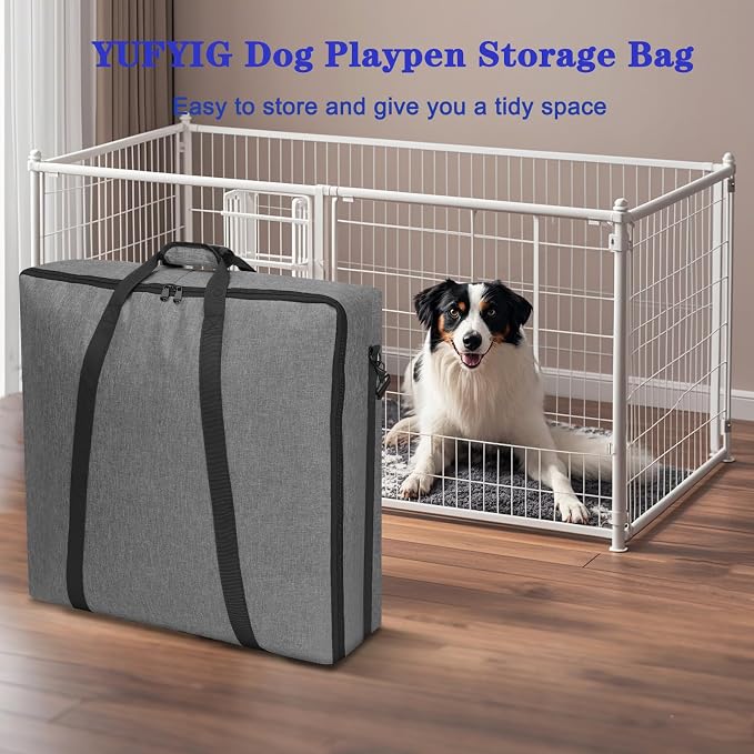 32" Dog Playpen Storage Bag, Suitable for Foldable Exercise Pet Playpens, Dog Fence Travel Bag with Handles for Camping and RV Trip, Waterproof Oxford Fabric Grey - Image 6