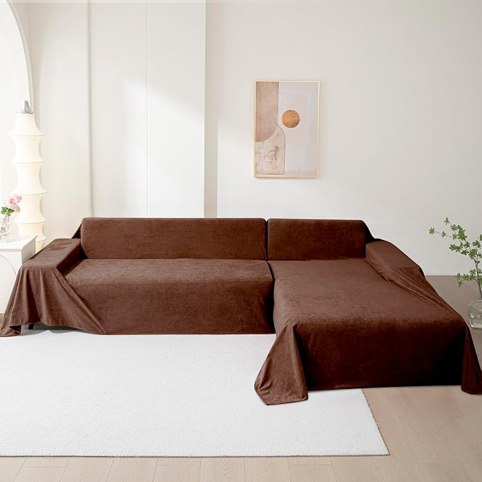 MEETSKY Couch Cover Washable for 2 Cushion Sofa, Cat Scratch Proof Furniture Protector Love Seat L Shape Couch Covers Soft Sectional Sofa Cover for Dogs Pets, 71" x 118", Chocolate - Image 7