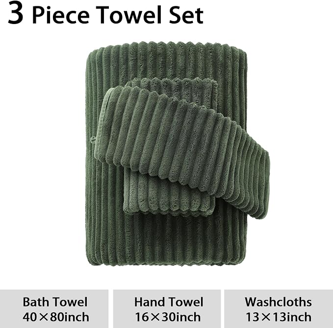 3 Pack Bath Towel Set, 40"x80" Oversized Bath Sheet, Olive Green | Ultra Soft Microfiber, Lint Free, Quick Dry, Highly Absorbent, Full Body Coverage, 1 Bath Sheet, 1 Hand Towel, 1 Washcloth - Image 8