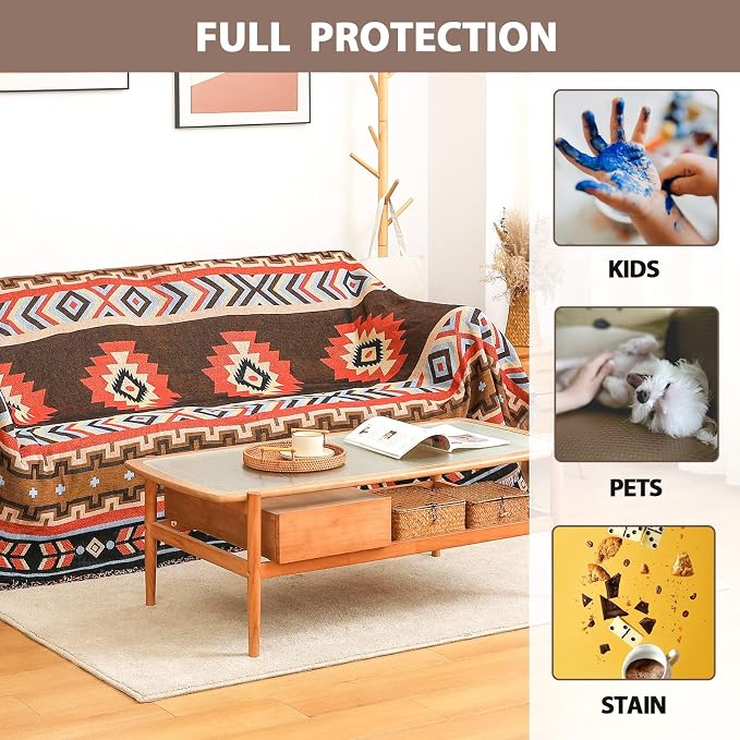 Homcosan Sofa Slipcovers Towel Cover Cotton Knit Geometrical Couch Cover for 2 Seat Cushion Couch Furniture Pet Protector Stylish Throws for Sectional Couch - Image 6