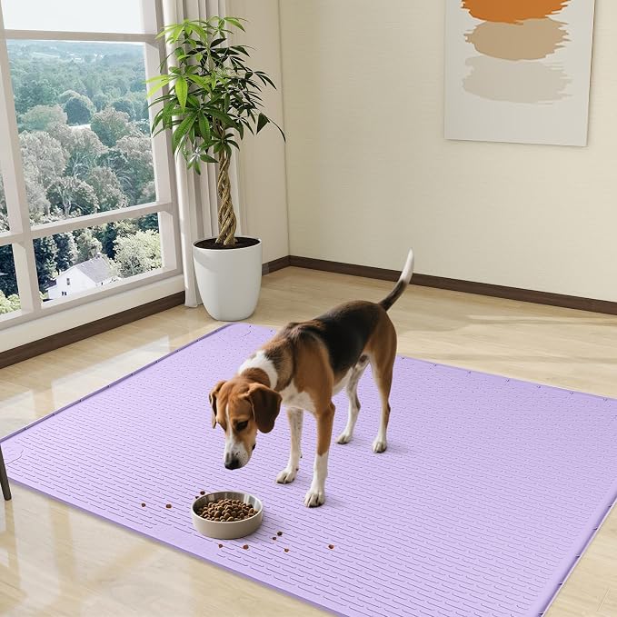 Dog Food Mat 50''x35'' Extra Large Dog Mat for Food and Water, Purple | Silicone Dog Bowl Mat with Raised Edge, Waterproof Non-Slip Pet Feeding Mat for Floors, fit for Dog Cat Bowls - Image 7