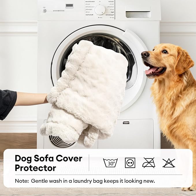 FUNNY FUZZY Couch Covers for Dog, Non-Slip Pet Sofa Cover 27.6"×82.7" White | 300gsm Thick Quilted Padding, Faux Rabbit Fur, Machine Washable, for 3-Cushion/3-Seater/L-Shaped Couch - Image 7
