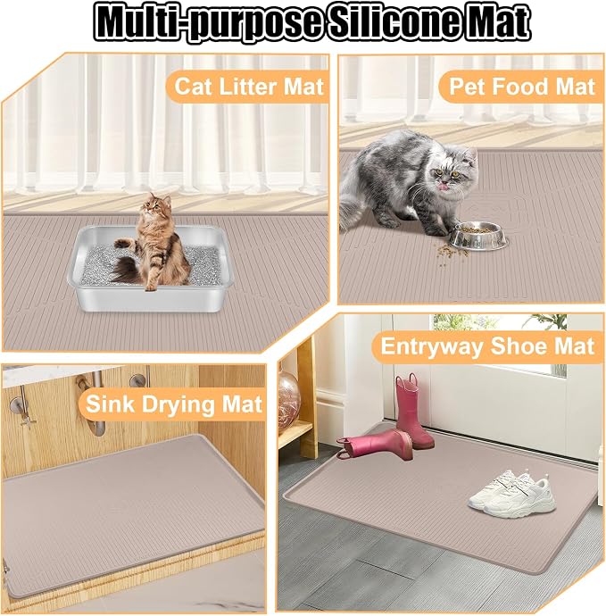 Silicone Cat Litter Mat 45" x 30" Cat Mat for Litter Box, Khaki | Extra Large Cat Litter Trapping Mat for Floor, Waterproof, Non-Slip Kitty Litter Box Mat with Raised Edge, Easy to Clean - Image 8