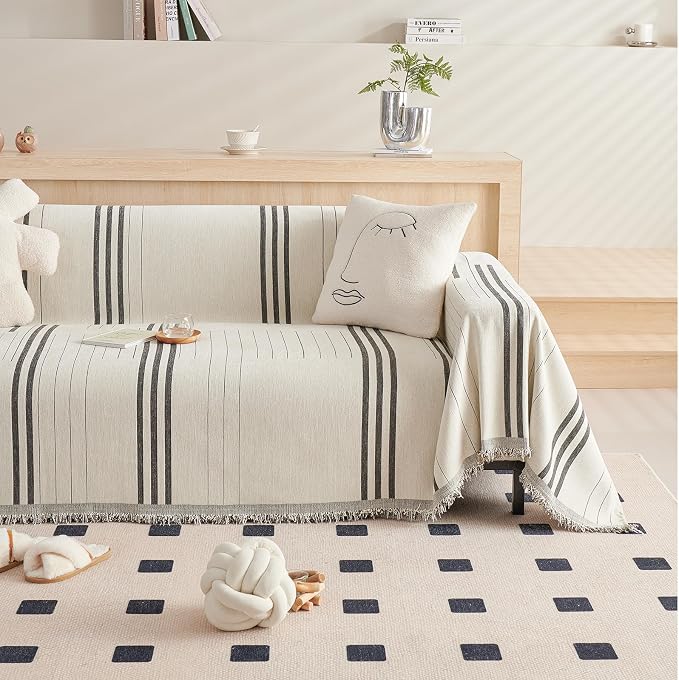 DREAMINGO Couch Cover for Armchair Reversible Chenille Chair Sofa Protector Washable Couch Cover Blanket for Living Room Striped Jacquard Recliner Furniture Slipcover 71"x71" - Image 7