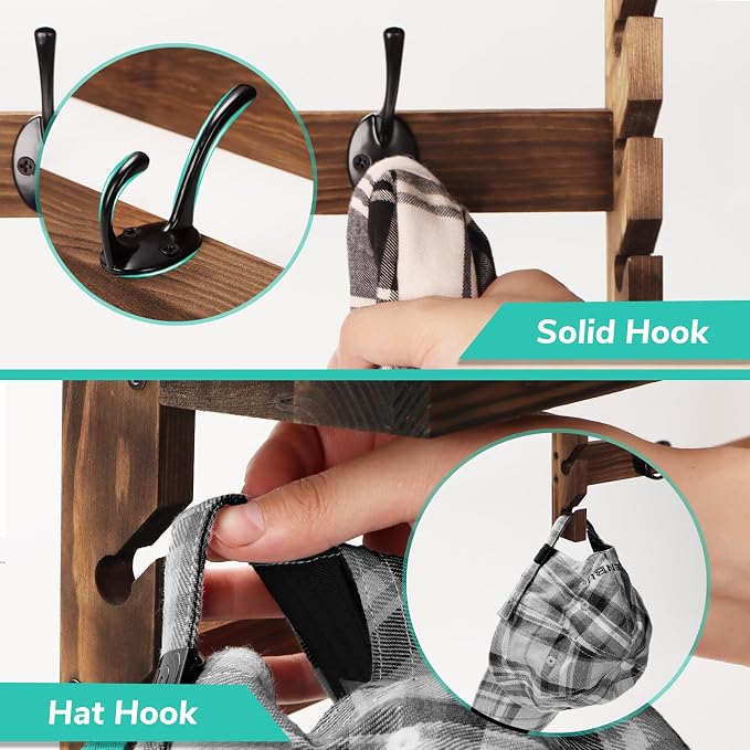 AMBIRD Wall Hooks with Shelf 28.9inch Entryway Wall Hanging Shelf, Wood Coat Hooks, Coat Rack Wall Mount Rack with 5 Dual Hooks, Glasses Organizer and Hat Organizer - Image 7