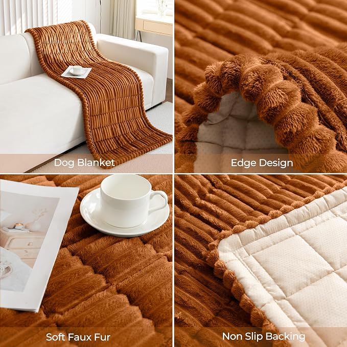 Faux Fur Plush Dog Couch Cover 3D Stripe Fuzzy Sofa Cover Non-Slip Fluffy Dog Bed Cover Pet Blanket Sofa Couch Furniture Protector for Puppy Large Dog Cat (Brown,28"x59") - Image 7