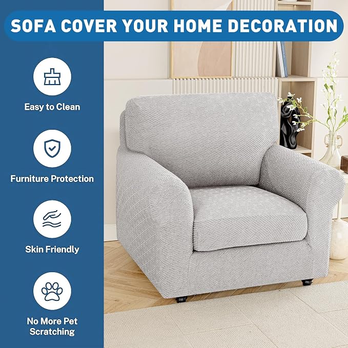 XINEAGE Large Couch Cushion Covers Seat Cushion Cover Thick Stretch Sofa Slipcovers 1 Piece Individual Couch Covers with Elastic Bottom(Single XL Seat Cushion/Backrest,Silver Grey) - Image 7