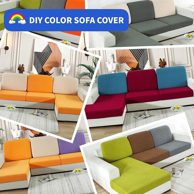 【Clearance】 Stretch Individual Cushion Covers Large Sofa Seat Cushion Slipcovers Soft Couch Cover Replacement Large Checkered Furniture Protector with Elastic Bottom (3 Pcs XL Cushion, Light Gray) - Image 8