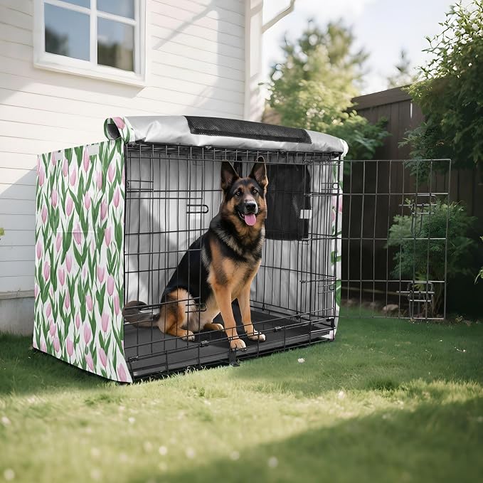 Dog Crate Cover Kennel Cover for Dog Cages Breathable for Wire Cage Indoor Outdoor Small Tulips Pink - Image 8