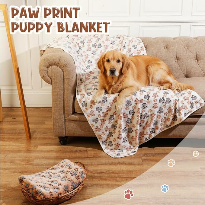 Tatuo 4 Pack Fleece Dog Blankets for Puppy Cats Multi-Size Sleep Mat for Pet Guinea Pig Soft Washable Warm Crate Bed Puppy Teething Toys Print Pattern Blanket Indoor(Mixed Color,36 x 36 Inch,Paw) - Image 6