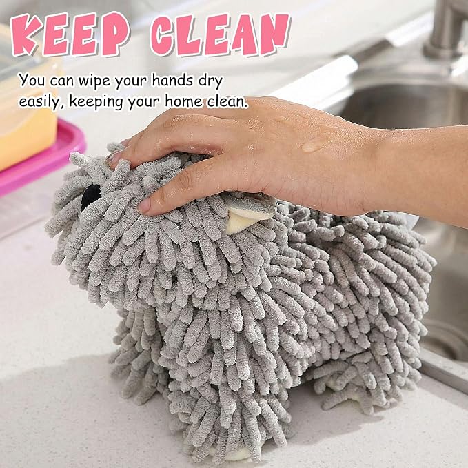 Tegeme 2 Pcs Chenille Dog Hand Towel Fuzzy Dog Towel Absorbent Microfiber Soft for Bathroom Kitchen Washstand (Grey) - Image 7