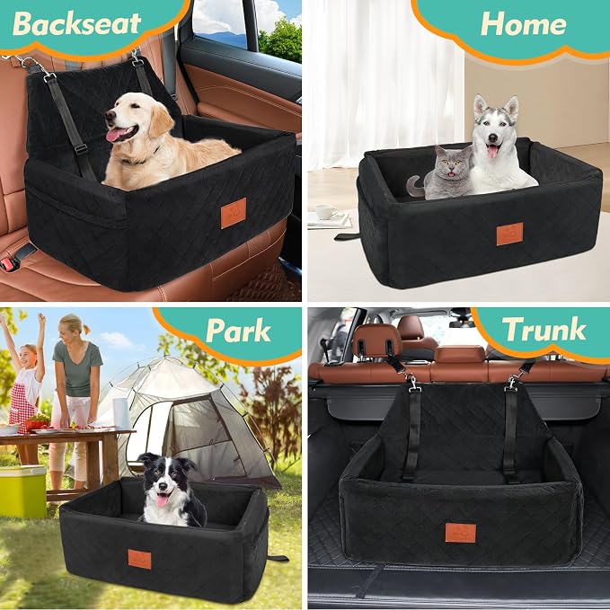 NEEZUKAR Dog Car Seat for Large Medium Dogs,Portable Washable Pet Car Seat Under 55 lbs,Dog Booster Seat with Thick Cushion,2 Safety Leashes Travel Car Dog Bed - Image 6