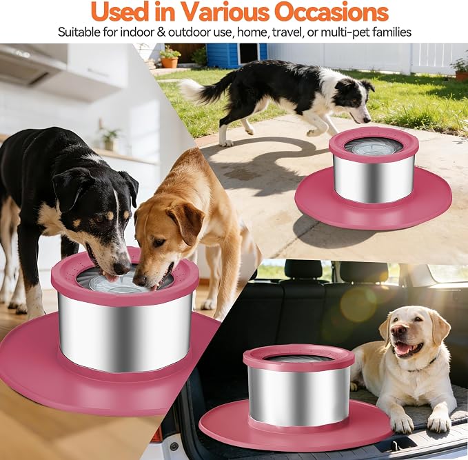 Decflow 12L No Spill Dog Water Bowl for Large Dogs, Stainless Steel Spill Proof Bowls with Suction Cup Anti-Skid Mat, Slow Feeder for Messy Drinkers, Heavy Duty Pet Bowls for Indoor/Outdoor Pink - Image 8