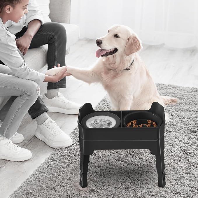 4-in-1 Elevated Slow Feeder Dog Bowls, 4 Height Adjustable Mess Proof Raised Dog Bowl Stand with No Spill Dog Water Bowl, Stainless Steel Dog Food Bowl & Slow Feeder for Large Medium Small Dogs Pets - Image 8