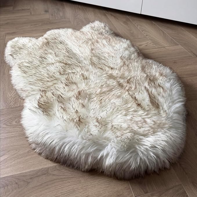 Faux Fur Orthopedic Dog Bed, Memory Foam, White w/Brown Tips 40"x25" | Plush Washable Dog Rug with Waterproof Machine Washable Cover, Calming for Anxious Senior Dogs, Relieves Joints - Image 9