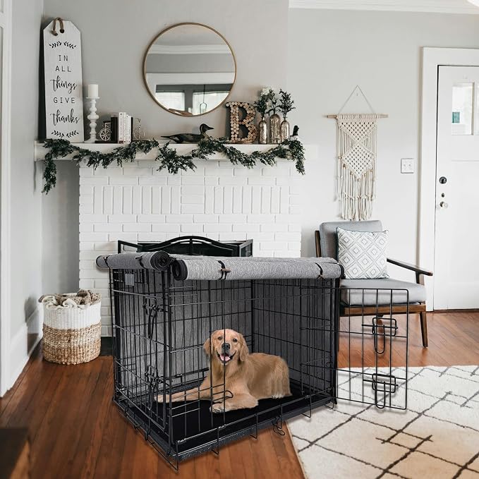 Heavy Duty Calming Dog Crate Cover for Anxious Pets-Waterproof & Windproof 30-Inch Kennel Cover,Breathable Blackout Panels for 1/2/3 Door Access,600D Oxford Fabric,Machine Washable Indoor/Outdoor,Grey - Image 9