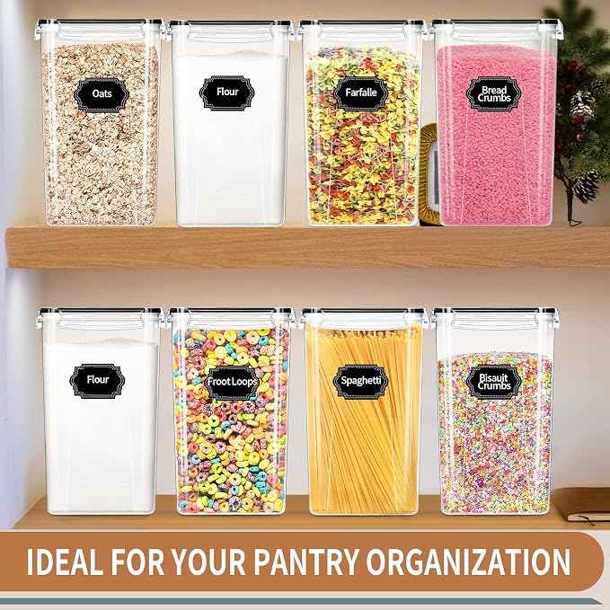 4pcs Large Tall Airtight Food Storage Containers with Lids - 6.5L / 5.9qt | Pantry Kitchen Organizers and Storage, Airtight Food Canisters with Lids for Kitchen, Pantry Organization, BPA Free, Black - Image 7