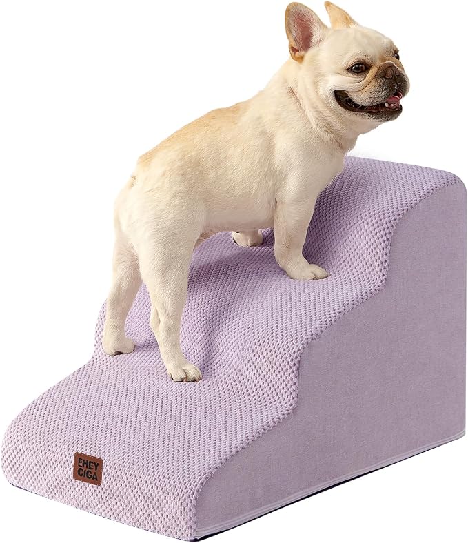 EHEYCIGA Curved Dog Stairs Ramp for Small Dogs 15.7" H, 3-Step Dog Steps for Couch Sofa and Chair, Pet Stairs for Cats, Non-Slip Balanced Pet Steps Indoor, Lilac - Image 9