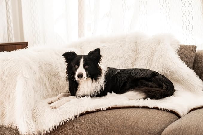 PupProtector Waterproof Throw Blanket for Dogs and Cats, Pet Blanket Cover for Couches, Sofas, Beds, Car Seats, Furniture, Calming Soft Faux Fur, Polar White, Original (60" L x 50" W) - Image 2