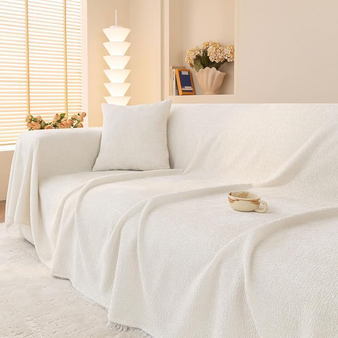 Luxury White Soft Thick Slub Chenille Couch Cover XL 71x134 in | for All Shape Sofa Couch Furniture Protector, White Sofa Slipcover Protector for Dogs Pets Kids - Image 7