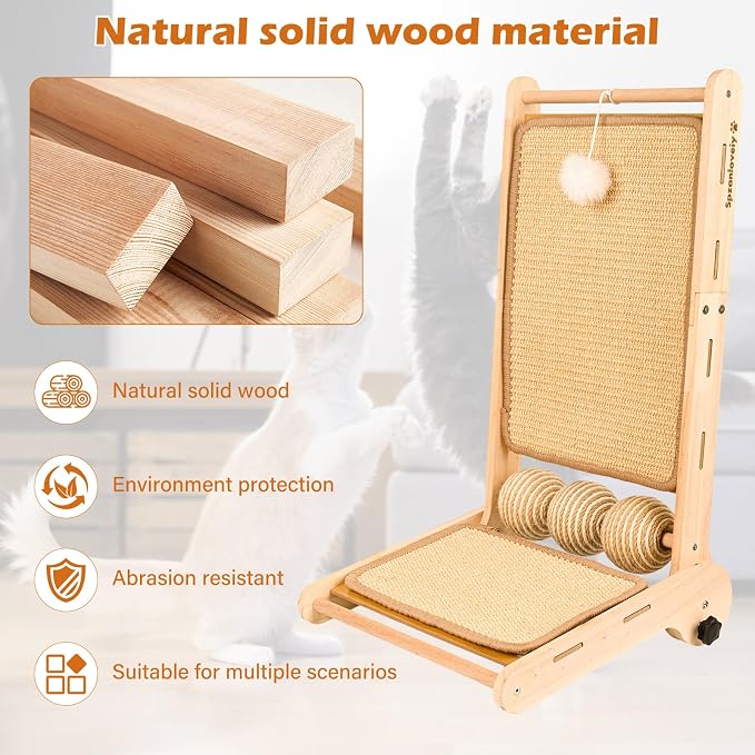 Cat Scratcher, 180°Angles Cat Scratcher, 23.6'' Cat Scratch Pad W/Toy Balls, Cat Scratch Pad for Indoor Cats Kitties, Cats Scratching Board W/Adjustable Shape,2-Sided Sisal Design - Image 7
