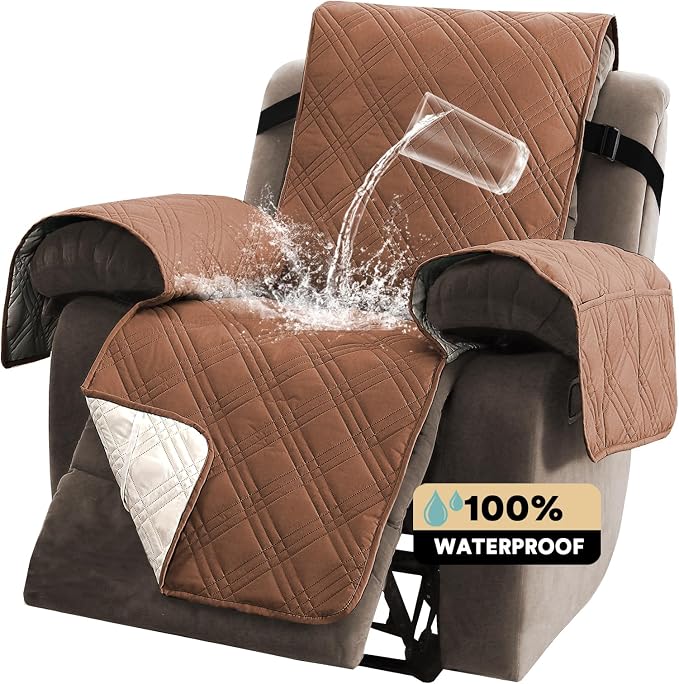 PrinceDeco Recliner Cover 100% Waterproof Couch Cover Sofa Cover for Living Room Water Resistant Furniture Protector with Elastic Straps for Pets Dog(Recliner28,Terracotta) - Image 7