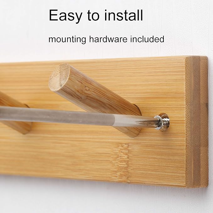 WEBI Coat Rack Wall Mounted,16" Hole to Hole,Coat Hanger Wall Mount with 5 Hooks for Hanging Coats,Hook Rack Peg Rail for Hats,Jacket,Clothes,Towels,Natural,2 Packs - Image 7