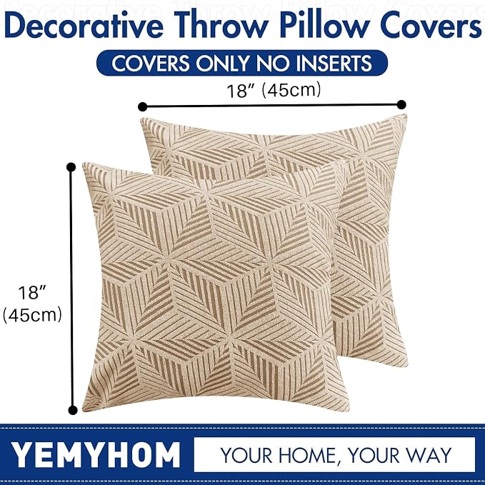 YEMYHOM Pack of 2 Throw Pillow Covers 18 x 18 Inch High Stretch Jacquard Pillowcase for Couch Sofa Living Room Home Decor, Khaki - Image 7