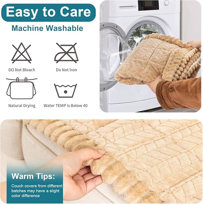 KRFOONN Non Slip Couch Cover for Dogs Washable Sofa Covers for 3 Cushion Couch Cushion Covers Sofa Slipcovers Couches Furniture Protector with Elastic Straps for Dogs Pets Mat (Khaki, 27.6" x 82.7") - Image 9